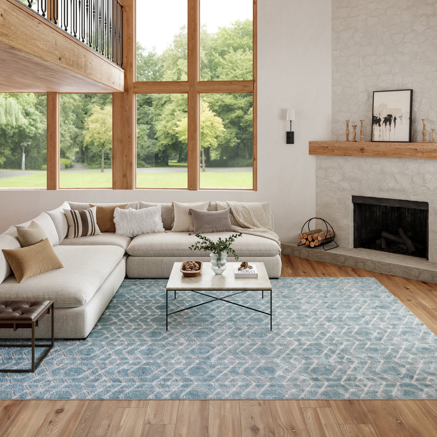 Nourison Washable Charm 8' x 10' Blue Ivory Modern Indoor Rug