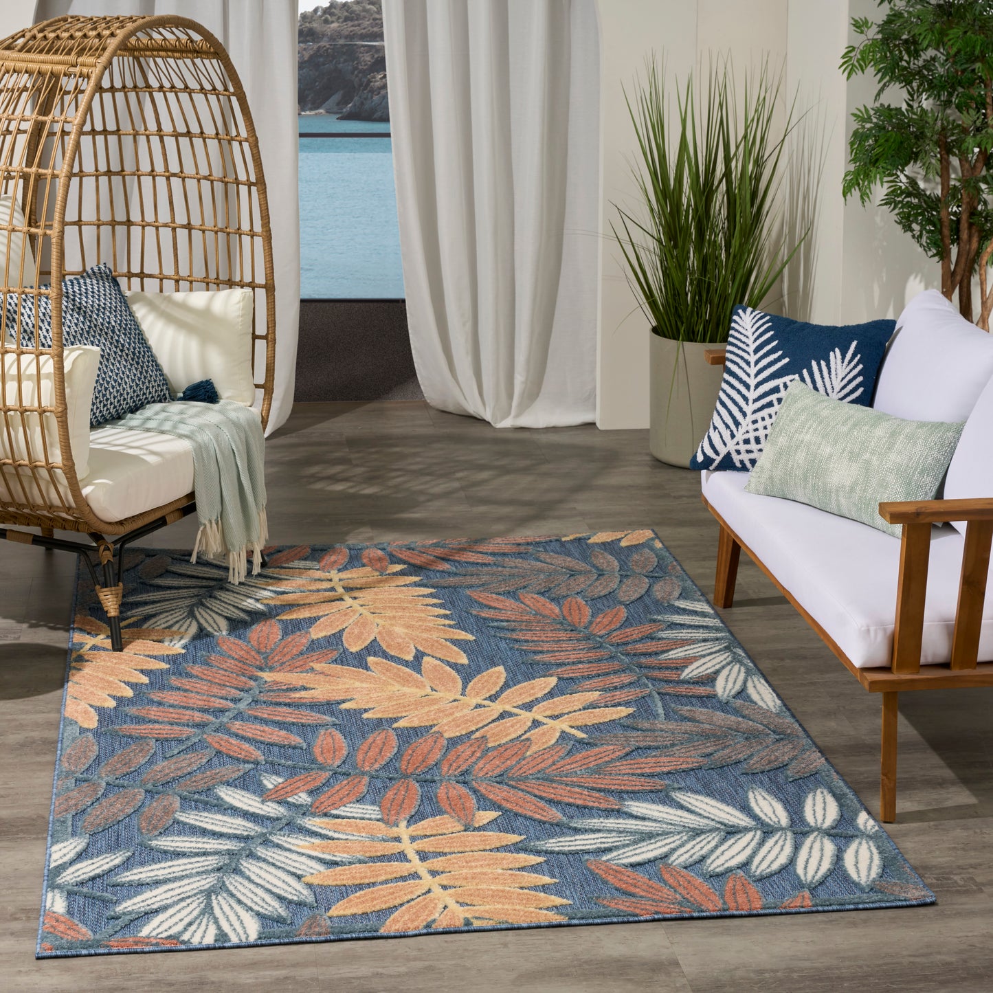 Nourison Aloha 5'3" x 7'5" Blue Rose Modern Rug