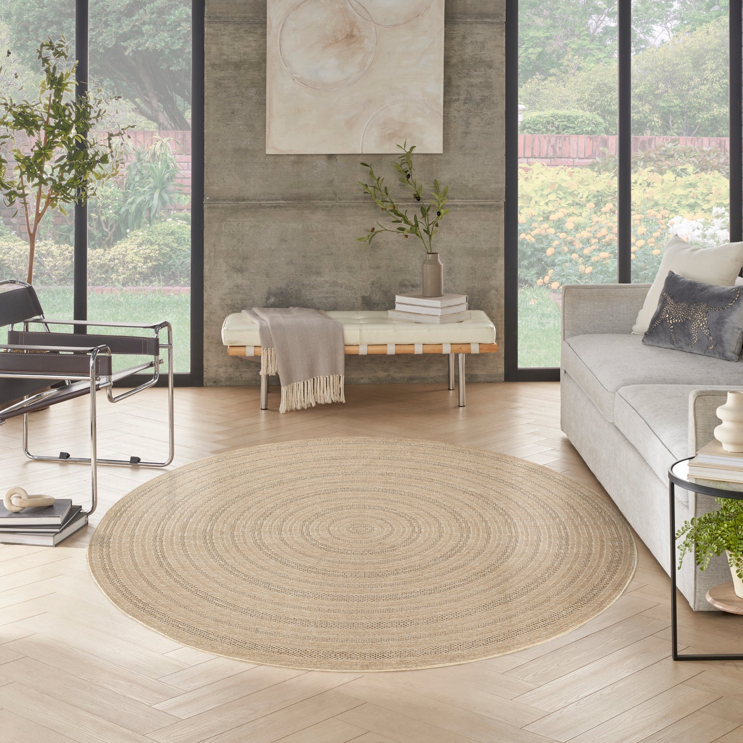 Nourison Tulum 8' x Round Taupe Grey Outdoor Rug