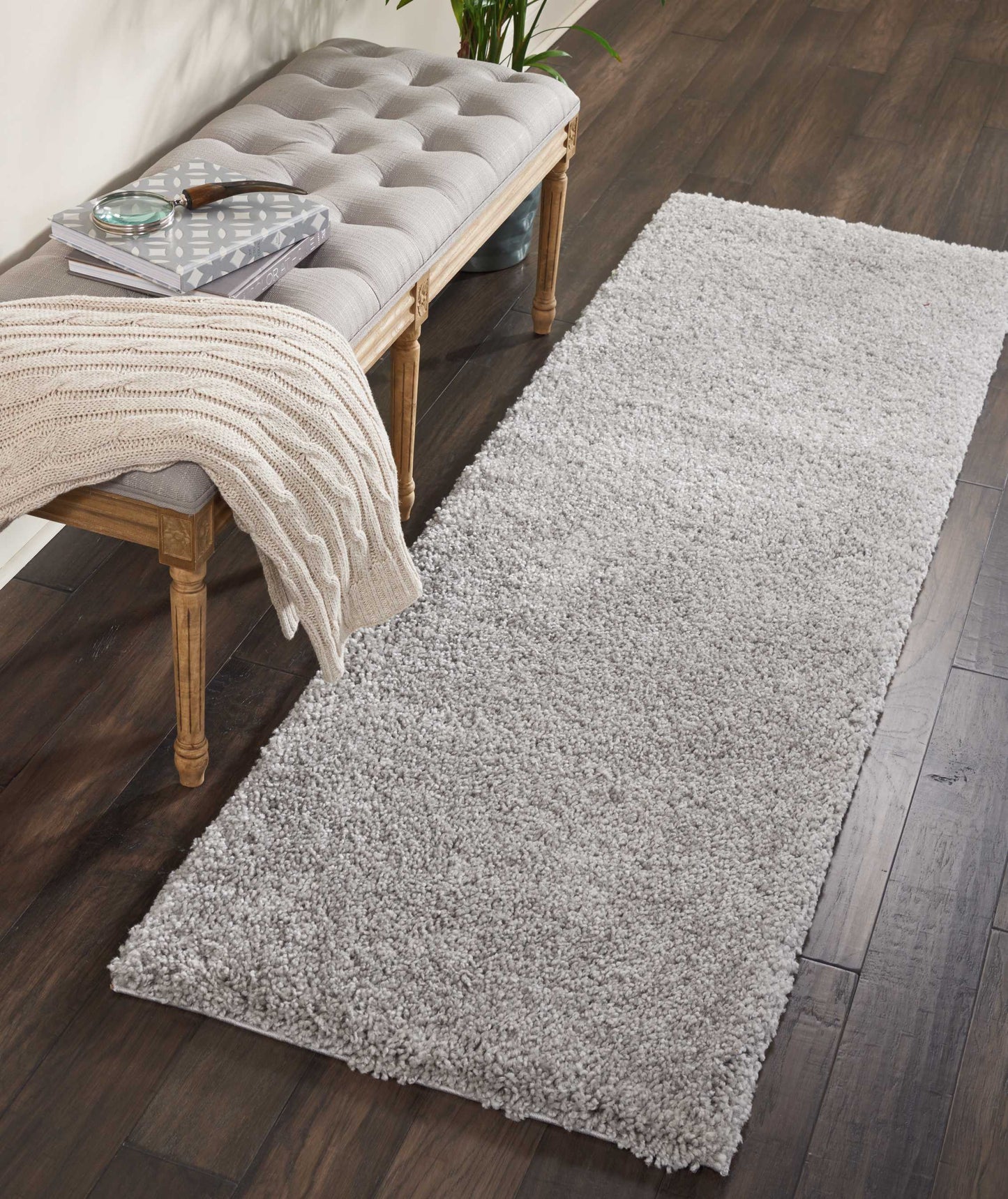 Nourison Malibu Shag 2'2" x 9'10" Silver Grey Shag Indoor Rug