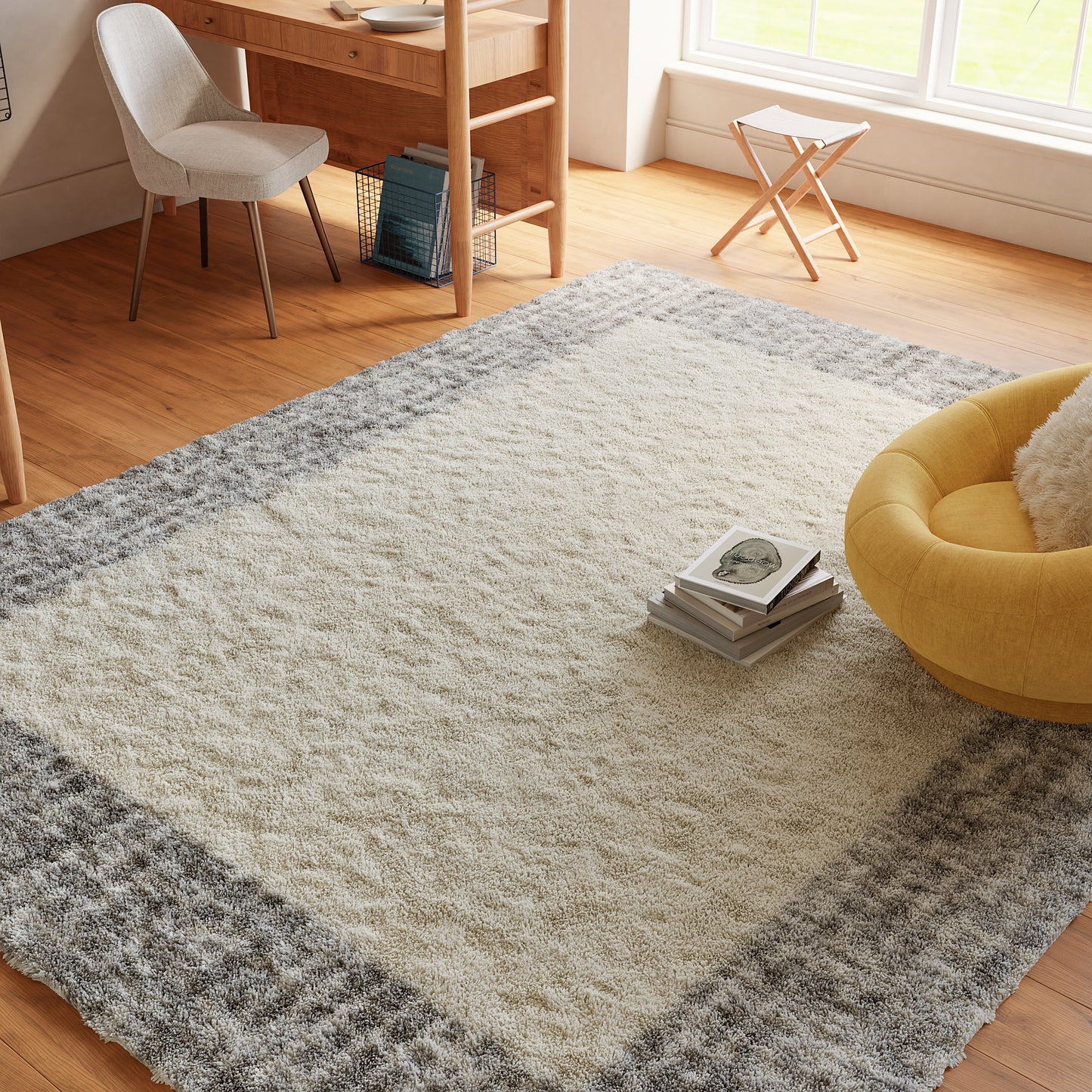 Nourison Pacific Shag 7'10" x 9'10" Ivory Grey Shag Indoor Rug