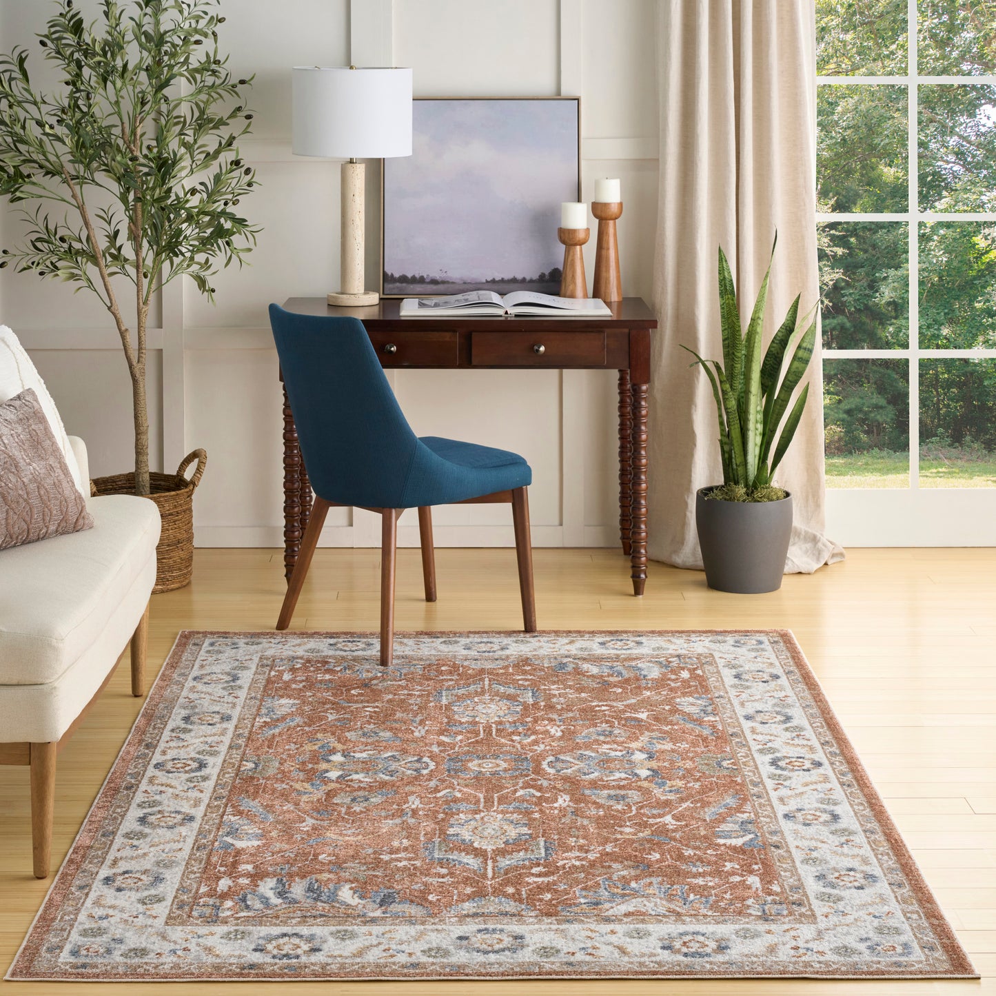 Nourison Astra Machine Washable 4' x 6' Rust Ivory Vintage Indoor Rug