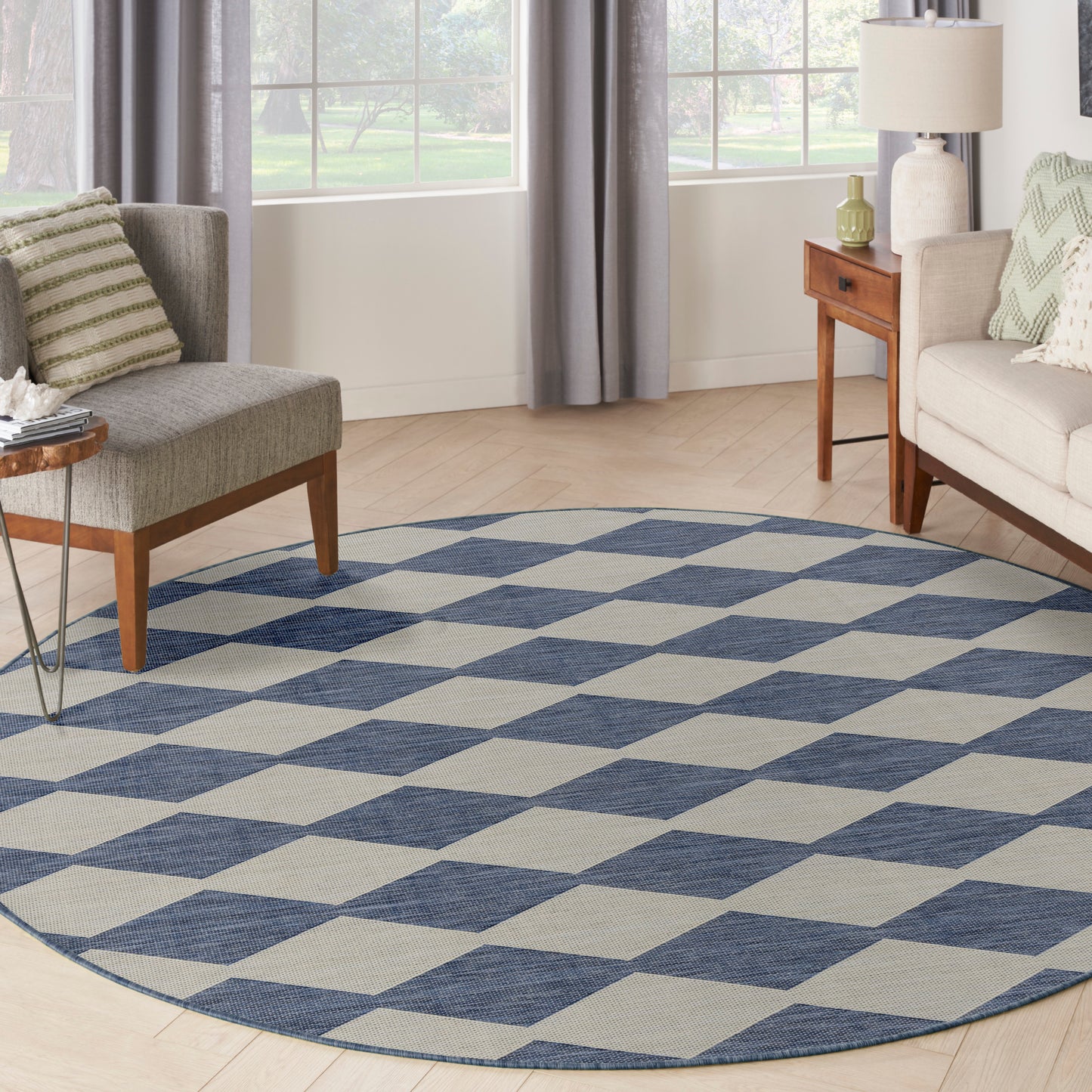 Nourison Positano 6' x Round Navy Blue Modern Rug