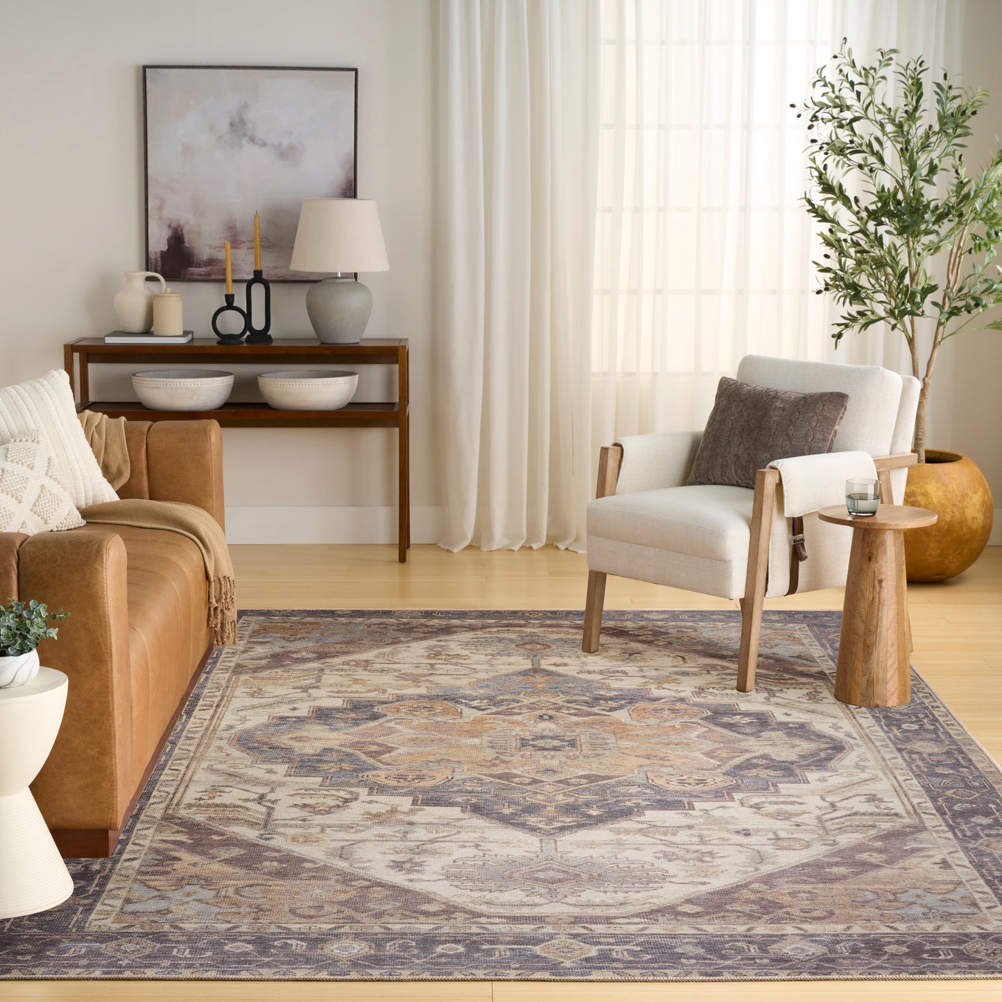 Nourison Vintage Washables 9'10" x 13'2" Ivory Purple Vintage Indoor Rug