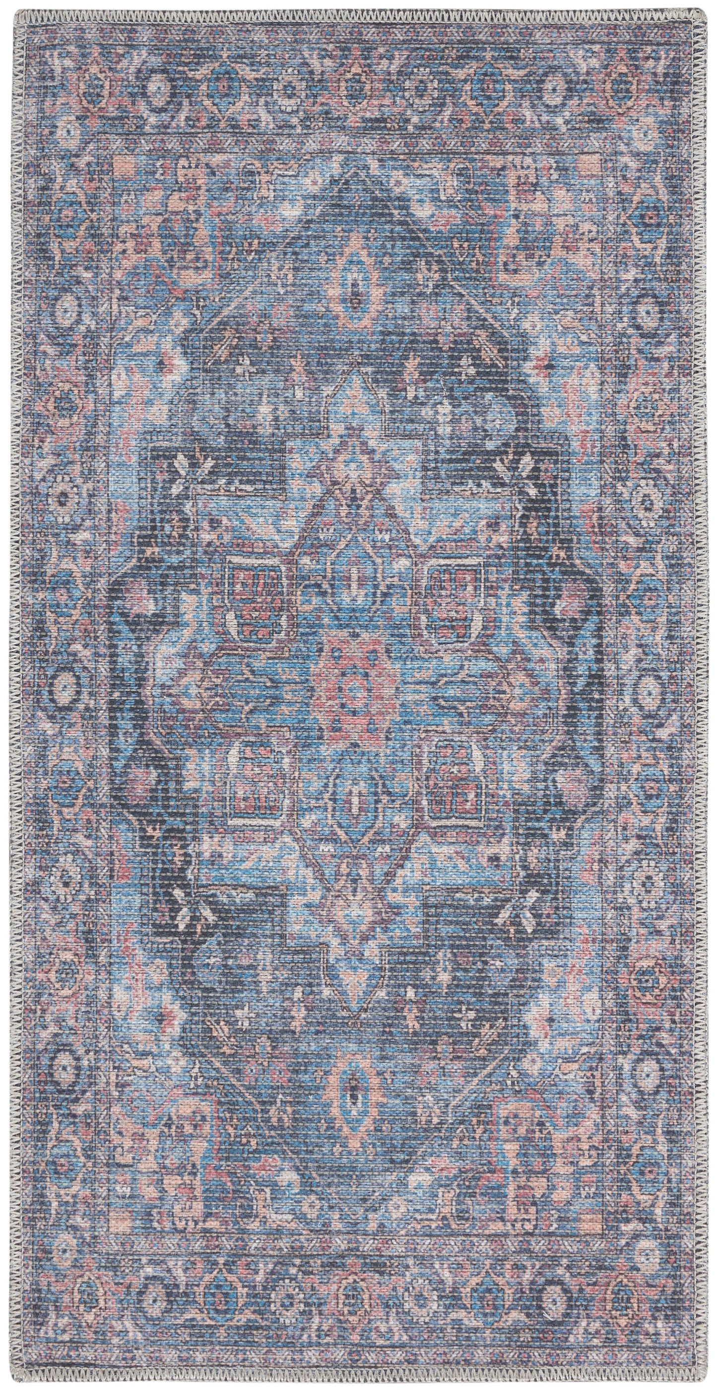 Nourison New Concept Washables 2' x 3'9" Light Blue Multicolr Vintage Indoor Rug