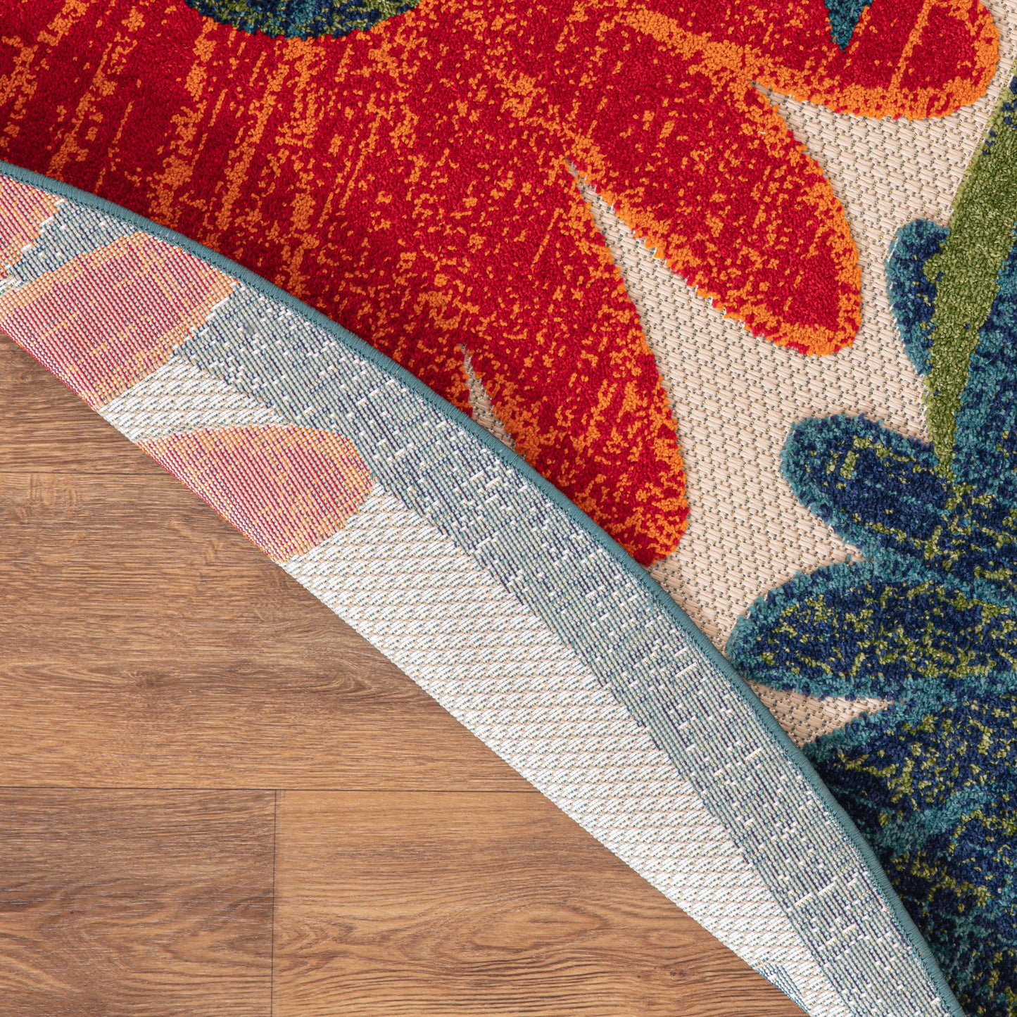 Nourison Aloha 5'3" x Round Ivory Multicolor Outdoor Rug