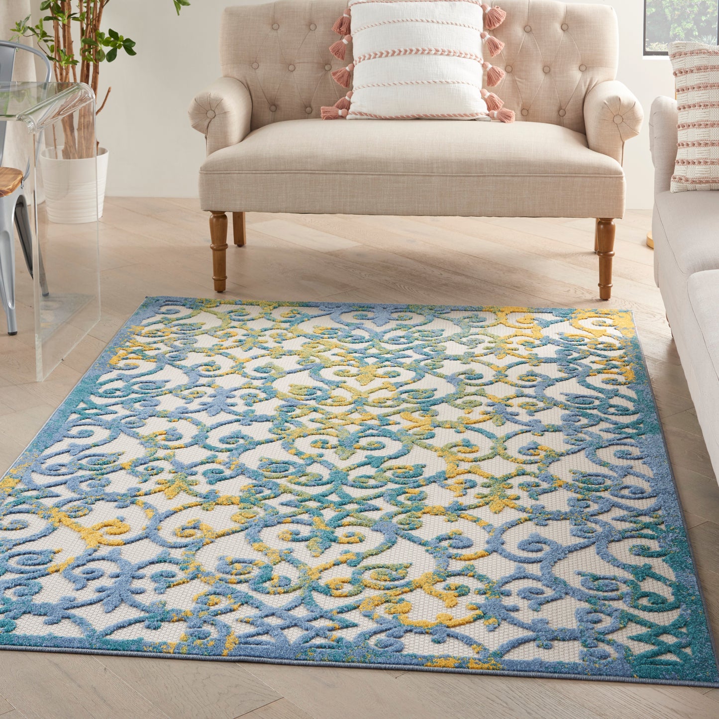Nourison Aloha 6' x 9' Ivory Blue Contemporary Rug