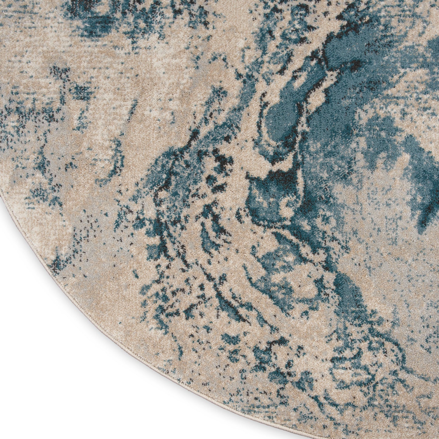 Nourison Maxell 3'10" x Round Ivory/Teal Modern Indoor Rug