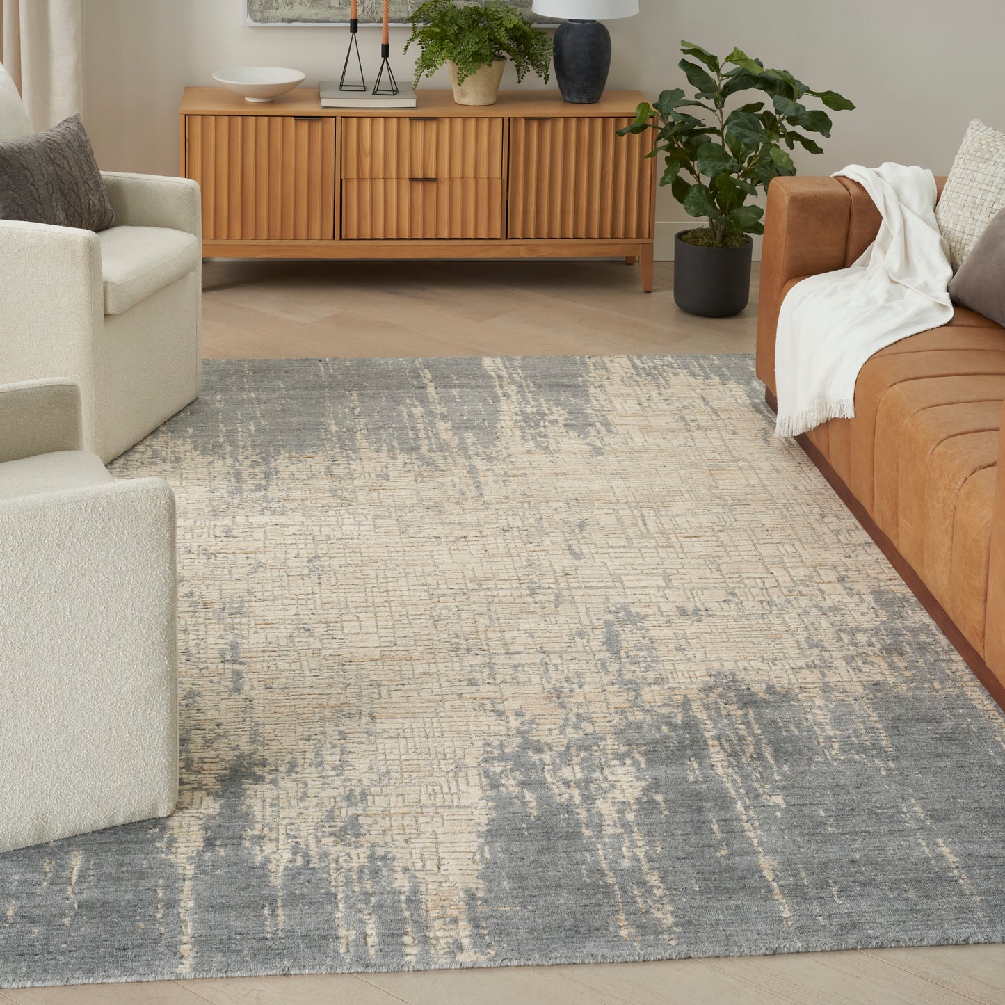 Nourison Harmony 7'9" x 9'9" Slate Beige Modern Indoor Rug