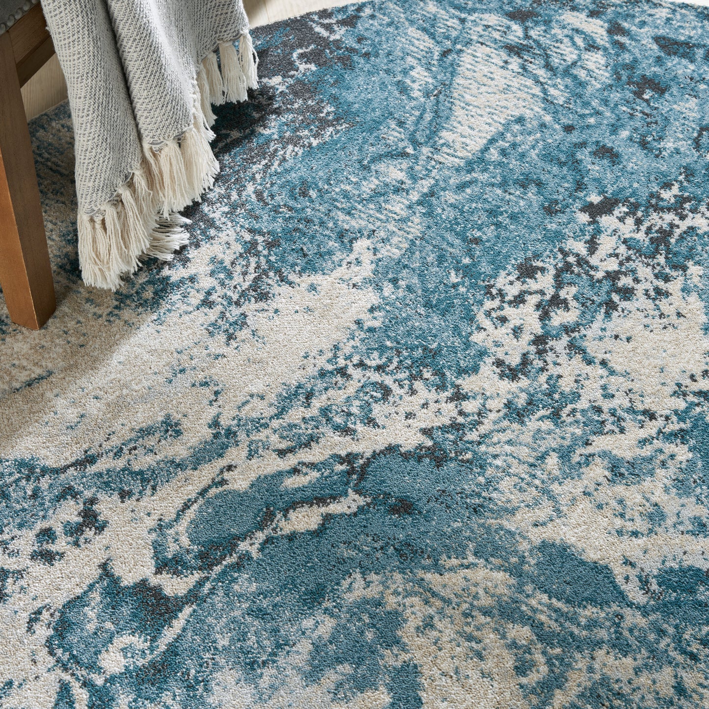 Nourison Maxell 3'10" x Round Ivory/Teal Modern Indoor Rug