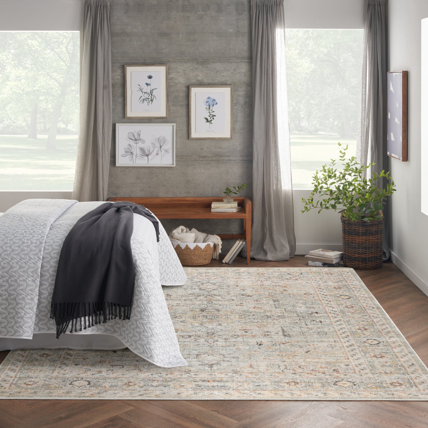 Nourison Oushak Home 9' x 12' Light Grey Vintage Indoor Rug