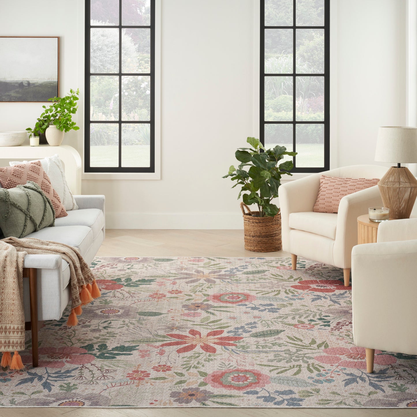 Nourison Nourison Washables 5'2" x 7' Cream Multicolor Farmhouse Indoor Rug