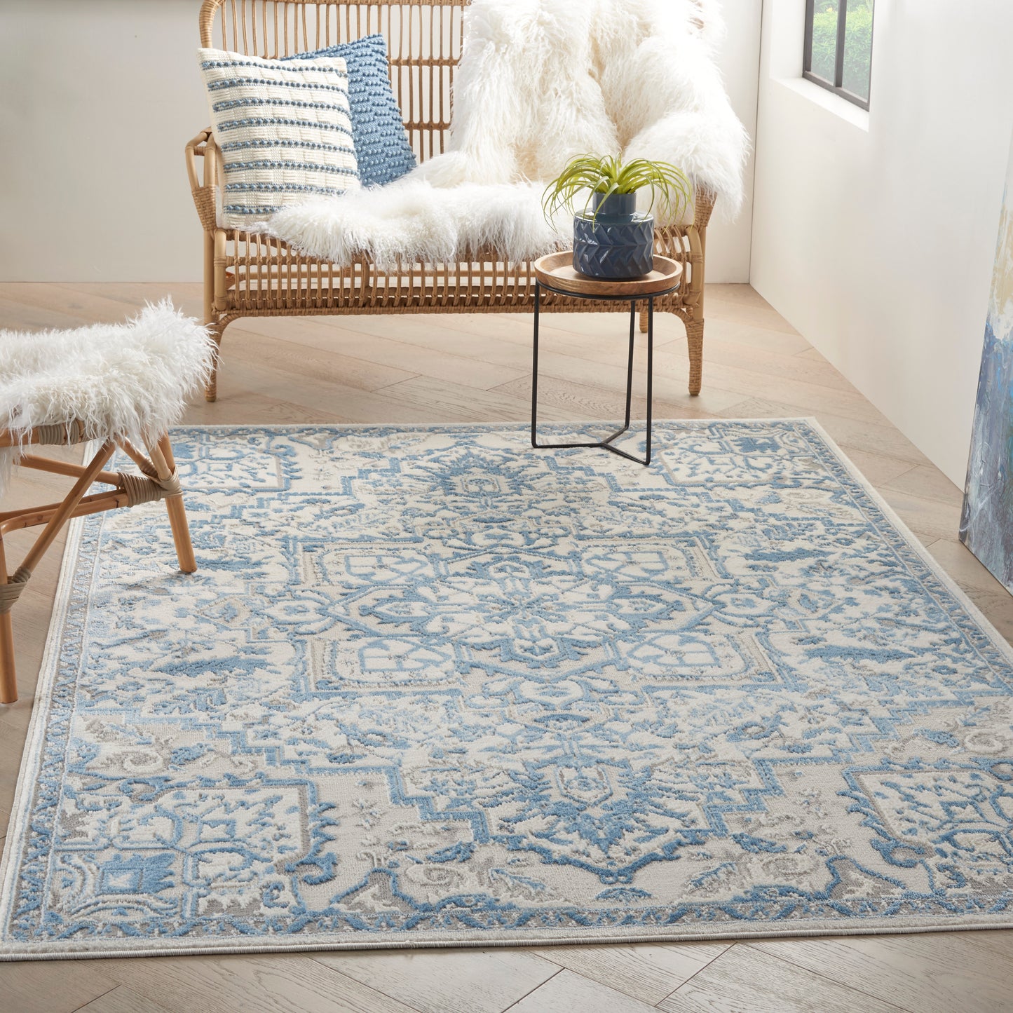 Nourison Elation 5'3" x 7'3" Ivory Blue Bohemian Indoor Rug