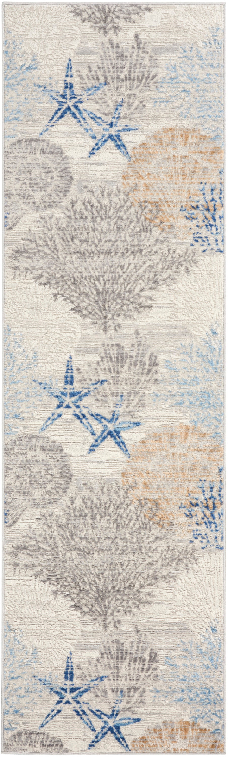 Nourison Seaside 2' x 6' Ivory Grey Blue Coastal, Nautical & Beach Indoor Rug