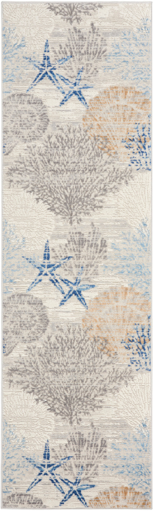 Nourison Seaside 2' x 6' Ivory Grey Blue Coastal, Nautical & Beach Indoor Rug