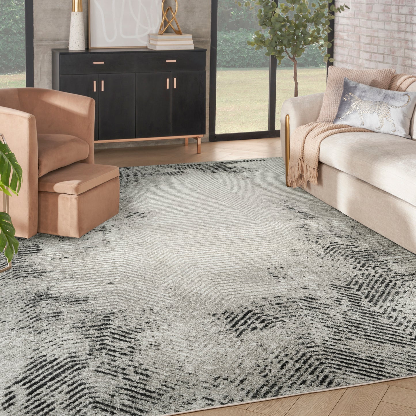 Nourison Dekor 7'10" x 9'10" Grey Charcoal Modern Indoor Rug