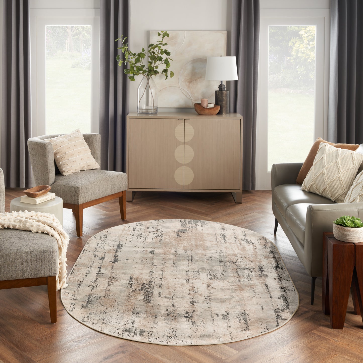 Nourison Quarry 6' x 9' Oval Beige Grey Modern Indoor Rug