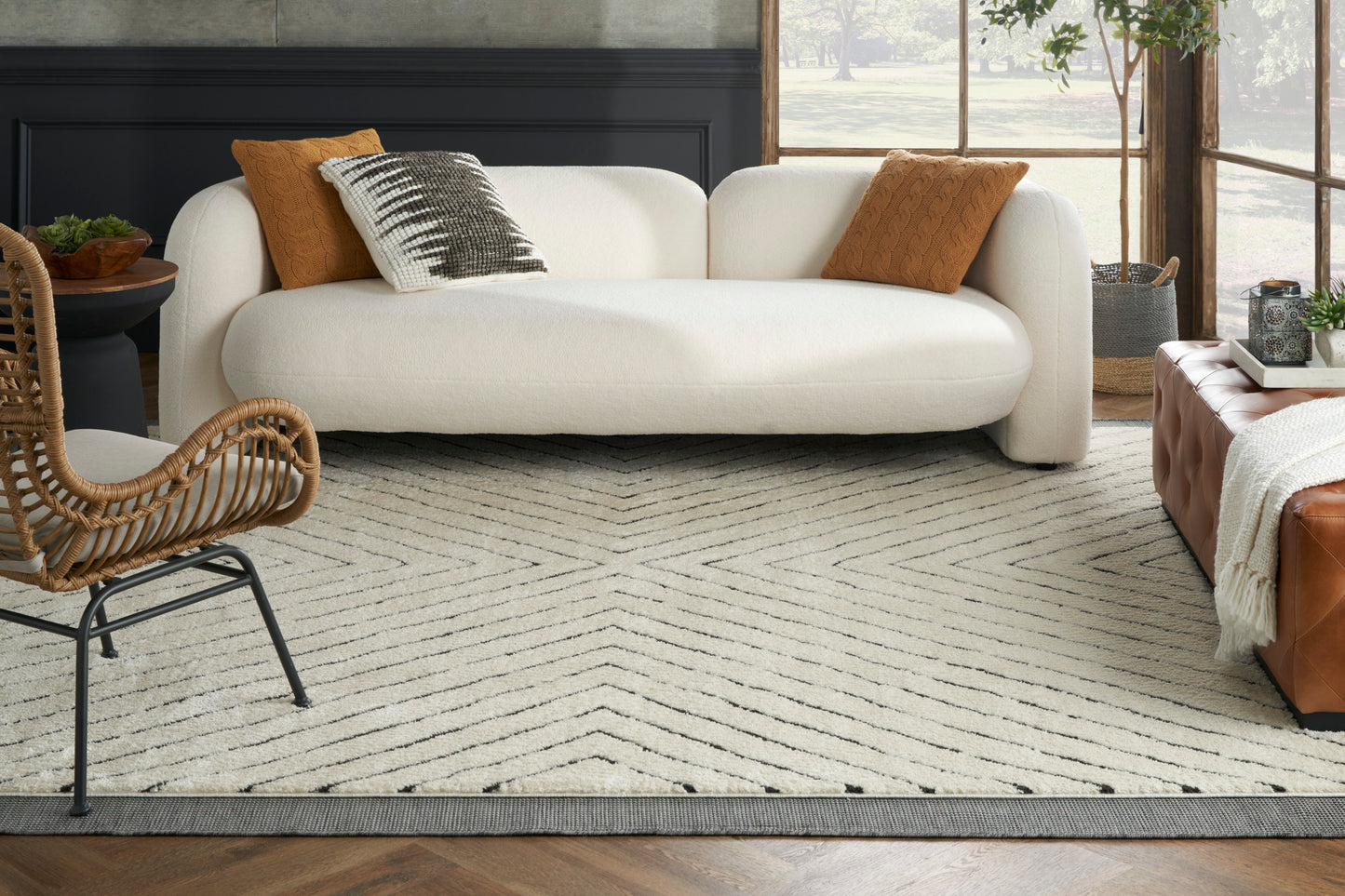 Nourison Modern Comfort 7'10" x 9'10" Ivory Black Scandinavian Indoor Rug
