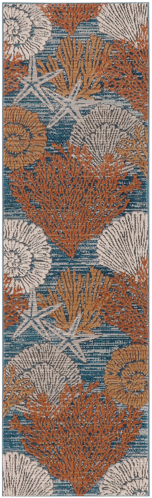 Nourison Seaside 2' x 6' Blue Multicolor Coastal, Nautical & Beach Indoor Rug
