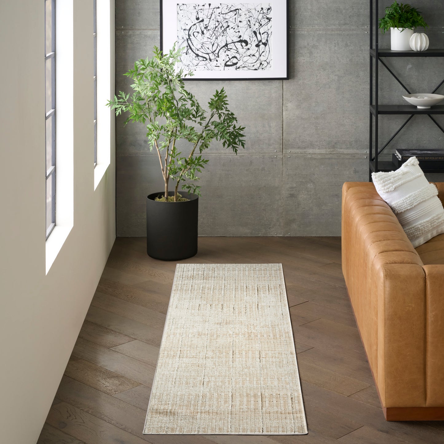DKNY Grand Street 2'2" x 10' Ivory Beige Modern Indoor Rug