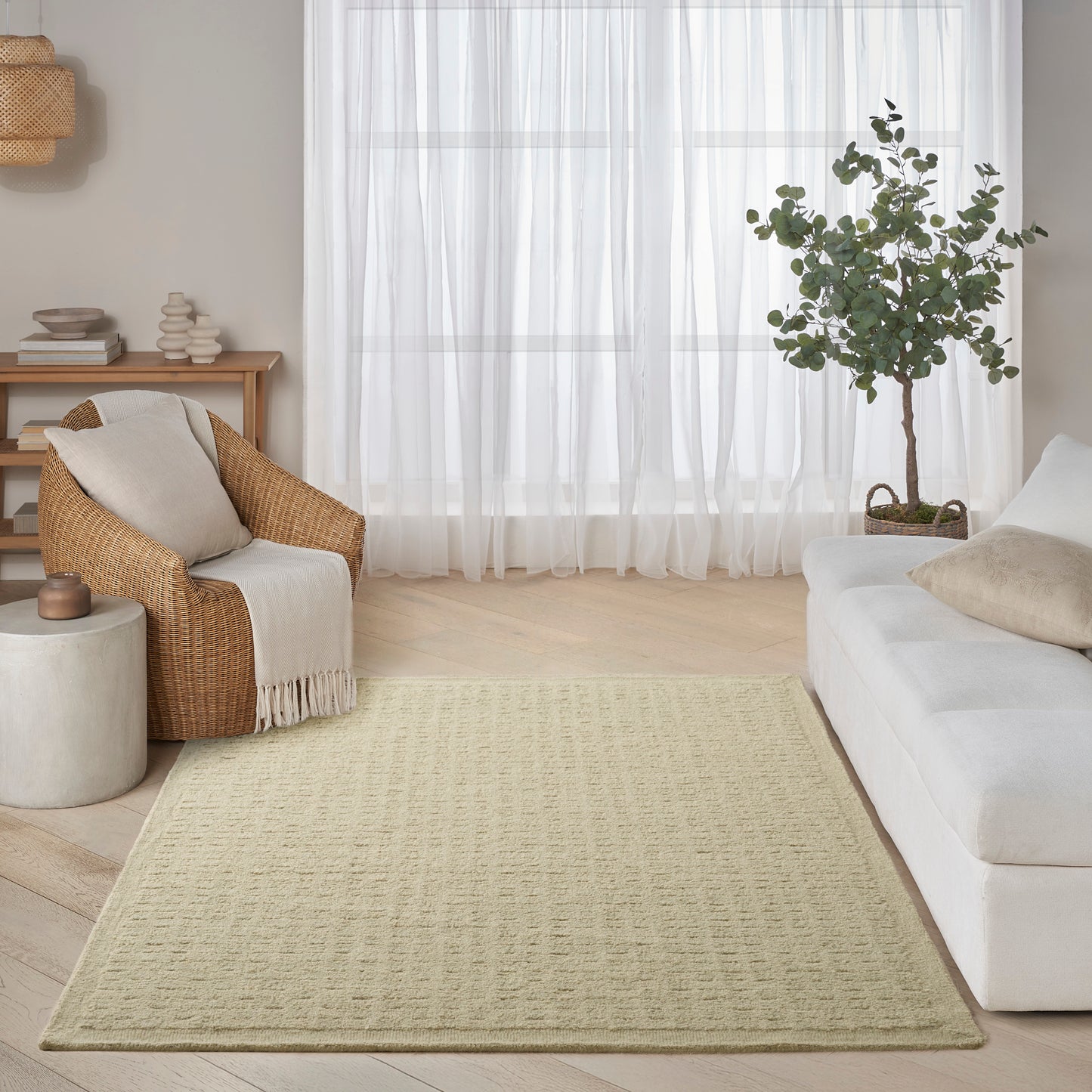 DKNY Pure Grids 5'3" x 7'3" Light Green Contemporary Indoor Rug