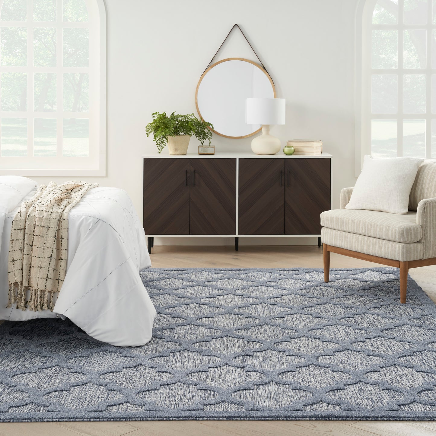 Nourison Easy Care 9' x 12' Denim Blue Modern Rug