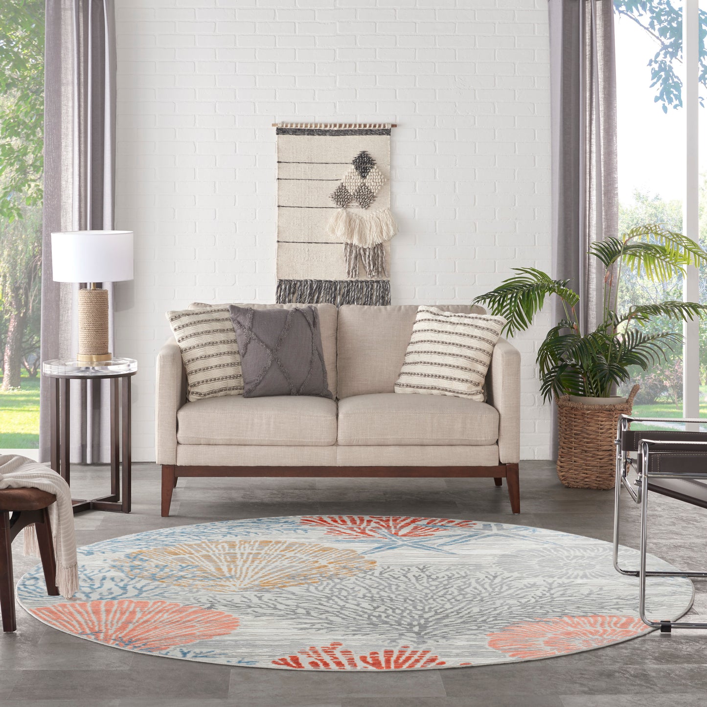 Nourison Seaside 5'3" x Round Multicolor Coastal, Nautical & Beach Indoor Rug