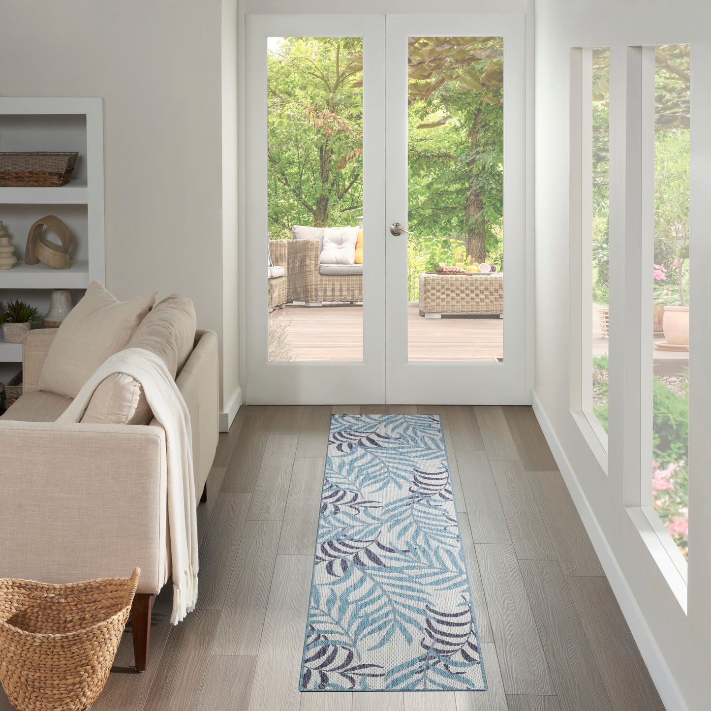 Nourison Garden Oasis 2' x 8' Blue Tropical Rug