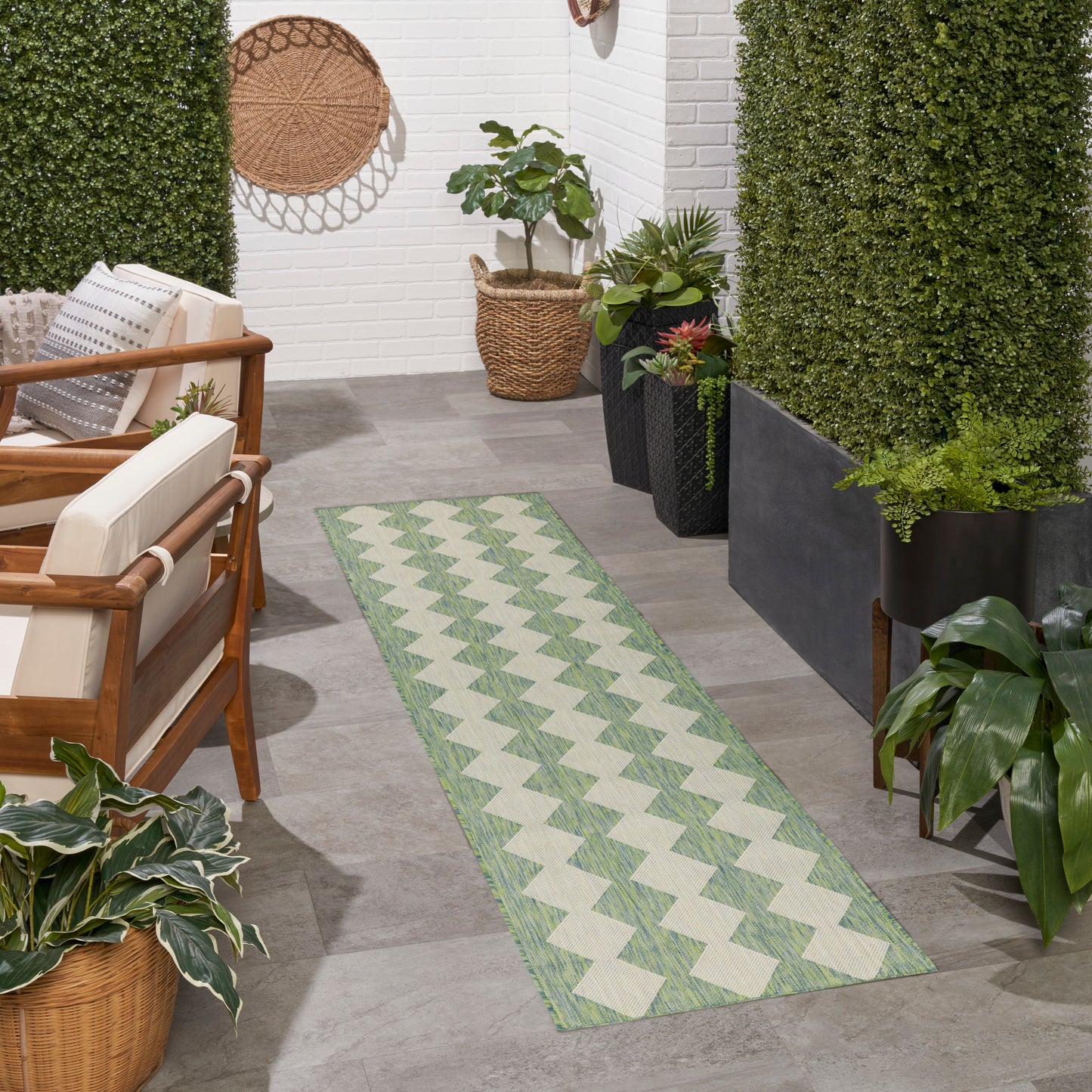 Nourison Positano 2'2" x 12' Blue Green Modern Rug