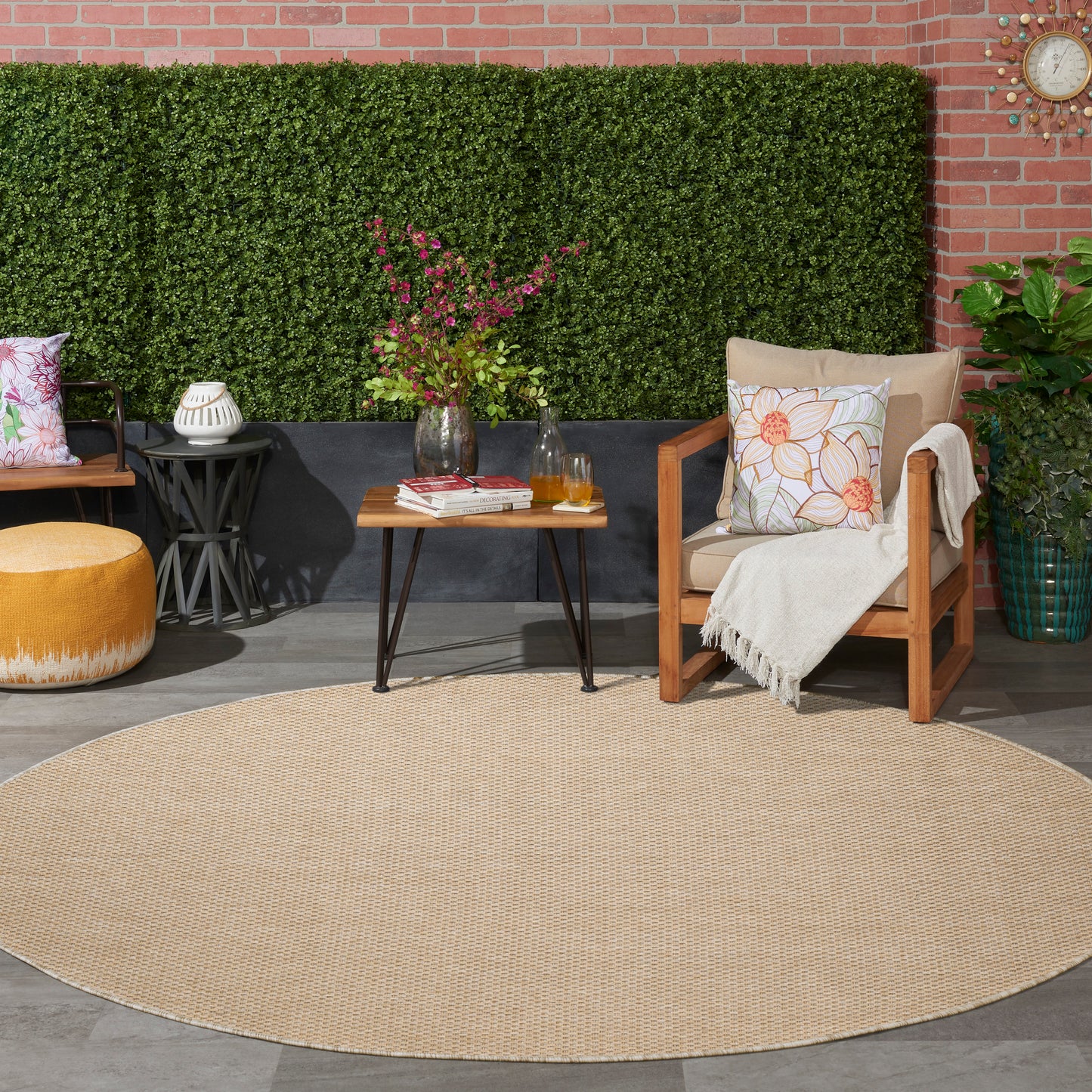 Nourison Tulum 8' x Round Taupe Outdoor Rug