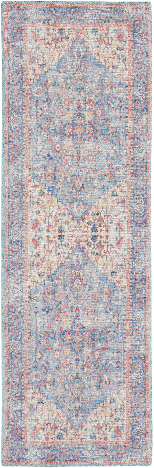 Nicole Curtis Machine Washable Series 1 2' x 6' Blue Multicolor Vintage Indoor Rug