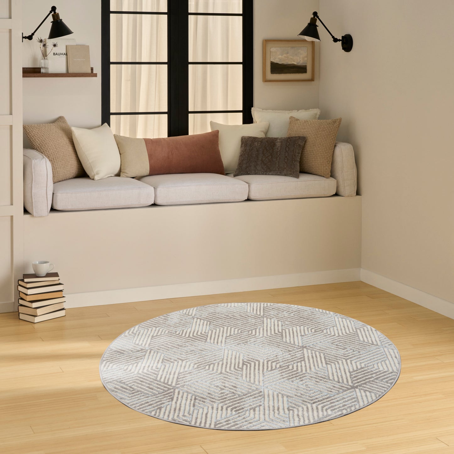 Nourison Grafix 4' x Round Grey Modern Indoor Rug