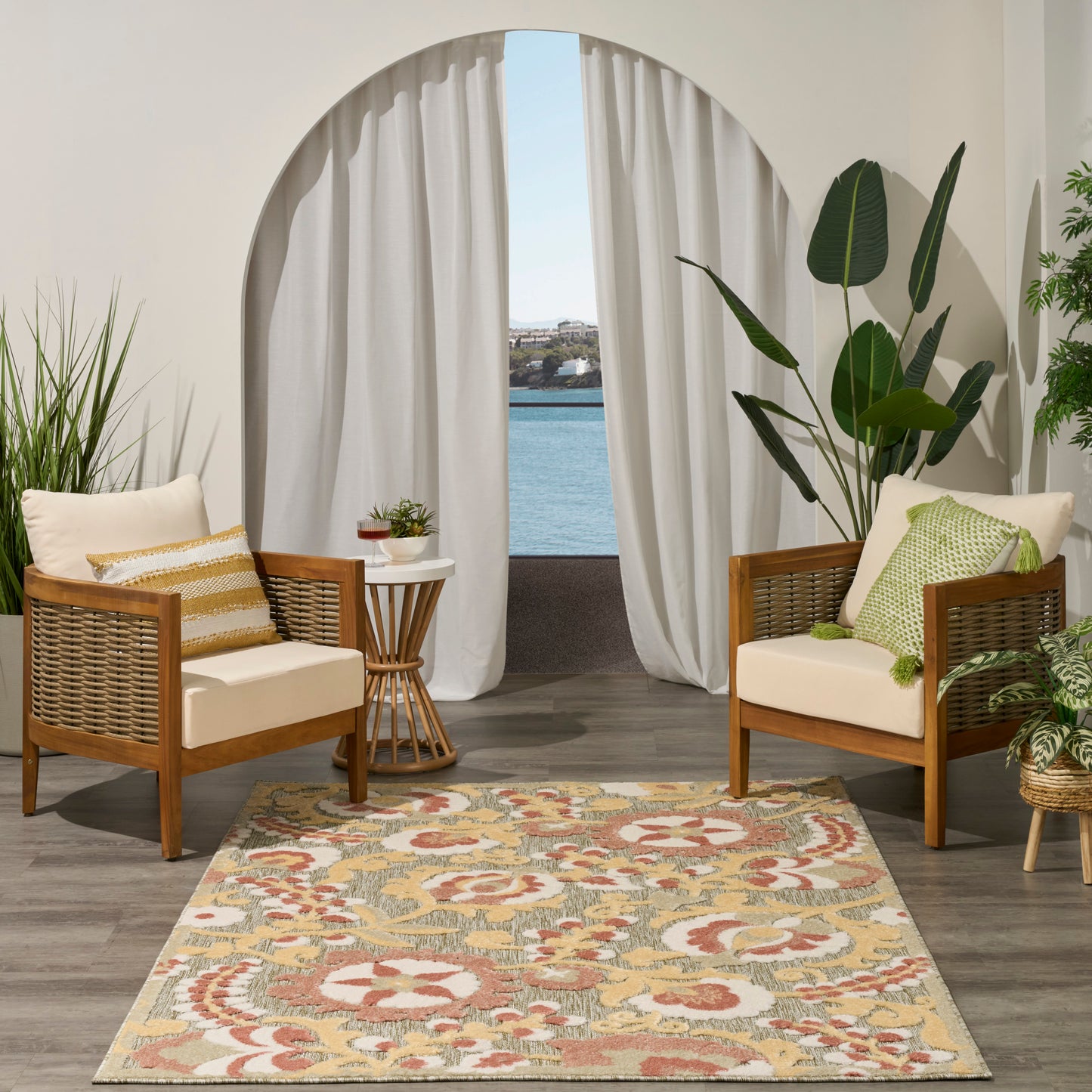 Nourison Aloha 5'3" x 7'5" Ivory Rose Modern Rug