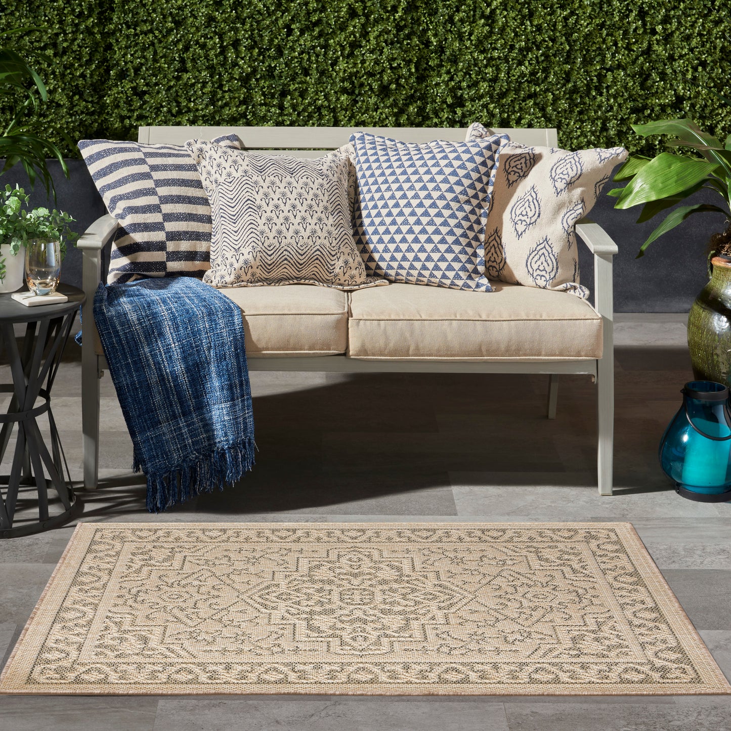 Nourison Tulum 2' x 3' Taupe Olive Outdoor Rug