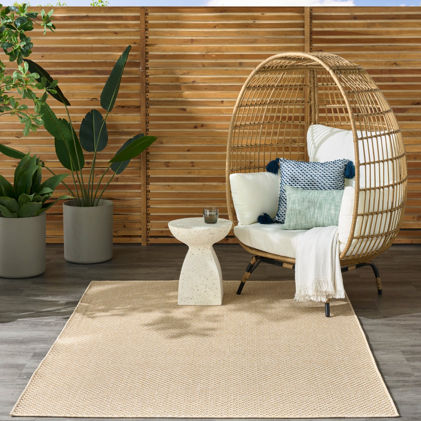 Nourison Tulum 4' x 6' Cream Outdoor Rug