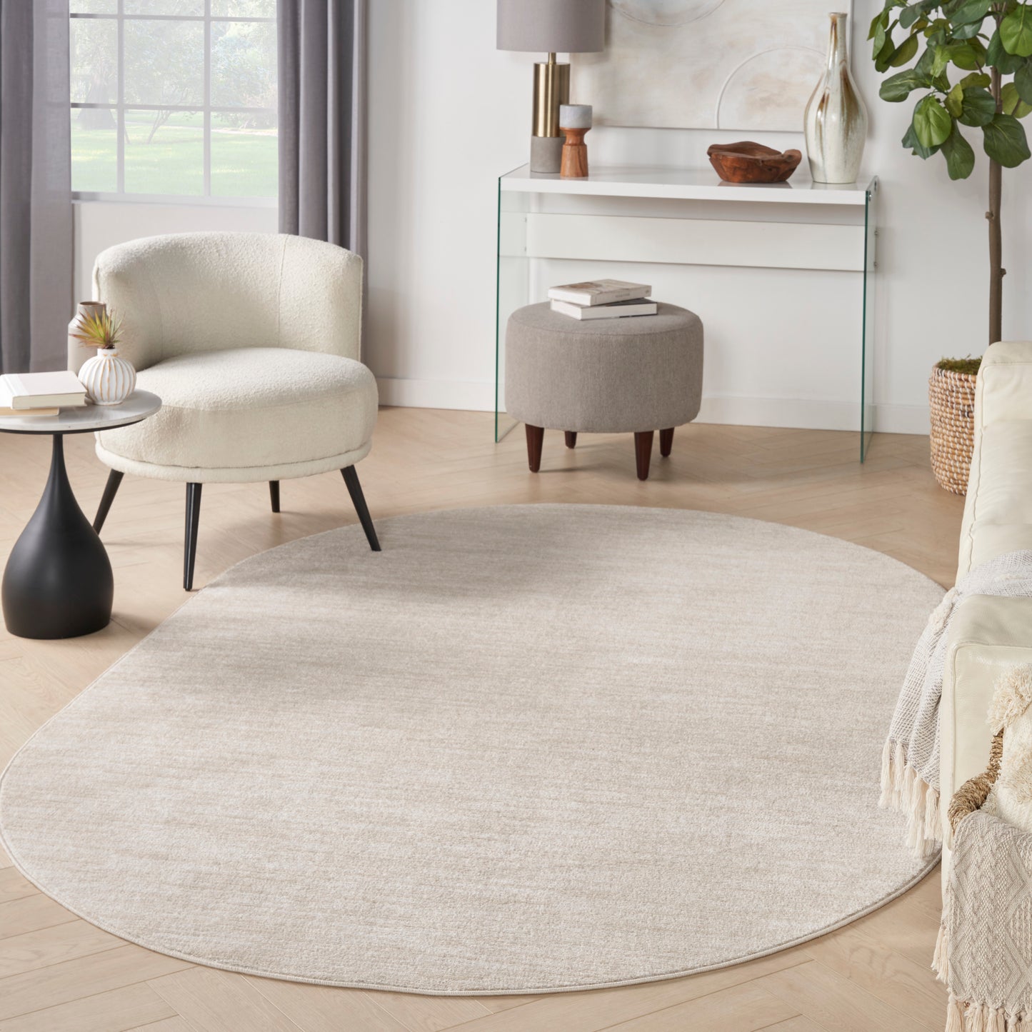Nourison Nourison Essentials 6' x 9' Oval Ivory Beige Outdoor Rug