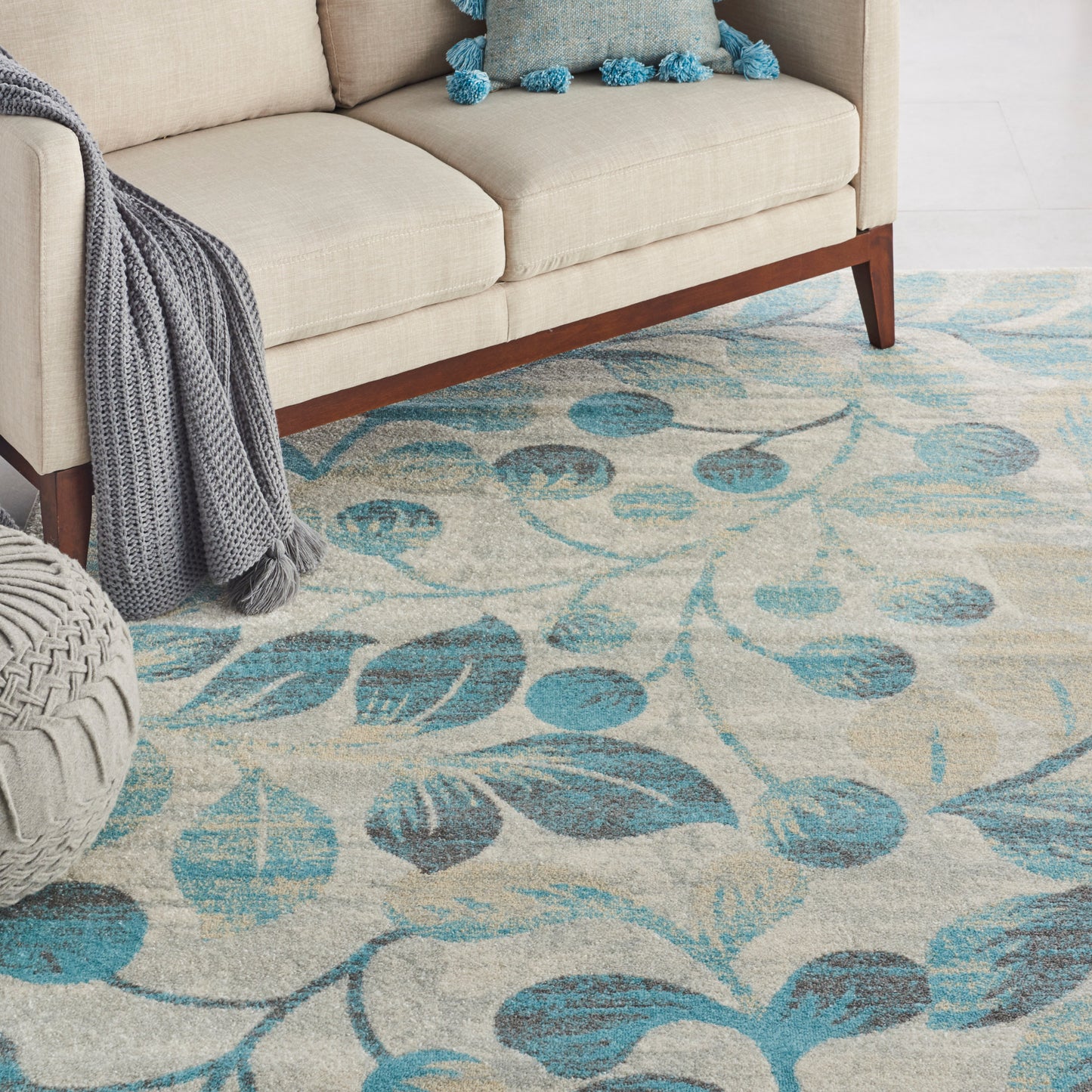 Nourison Tranquil 8'10" x 11'10" Ivory/Turquoise Farmhouse Indoor Rug