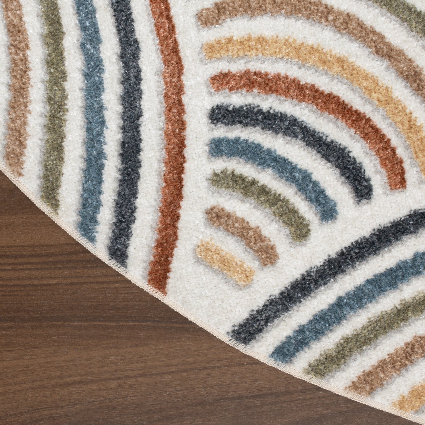 Nourison Astra Machine Washable 5'3" x Round Ivory Multicolor Mid-Century Modern Indoor Rug