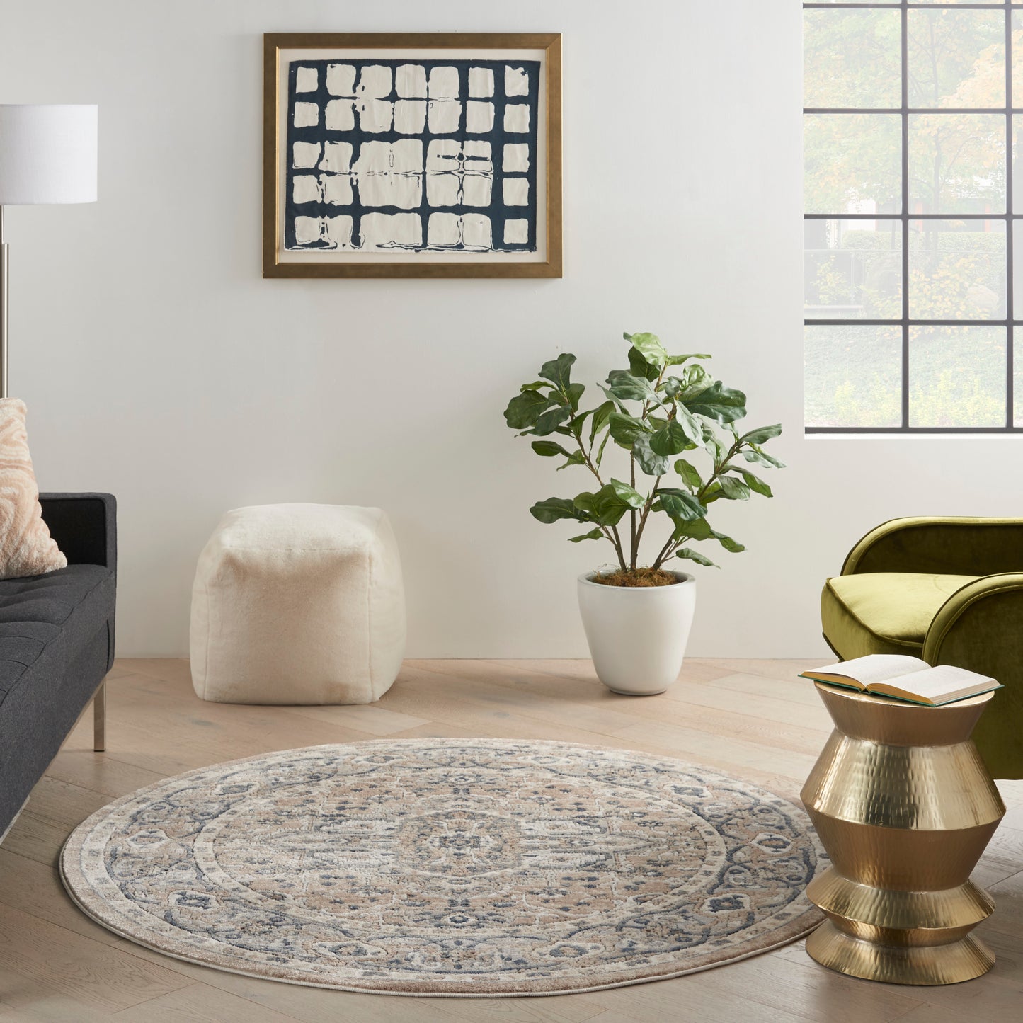 Nourison Quarry 5'3" x Round Beige Grey Farmhouse Indoor Rug