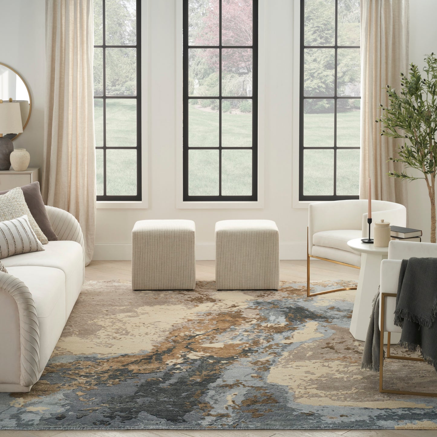 Nourison Silk Shadows 5'6" x 7'5" Beige Blue Modern Indoor Rug
