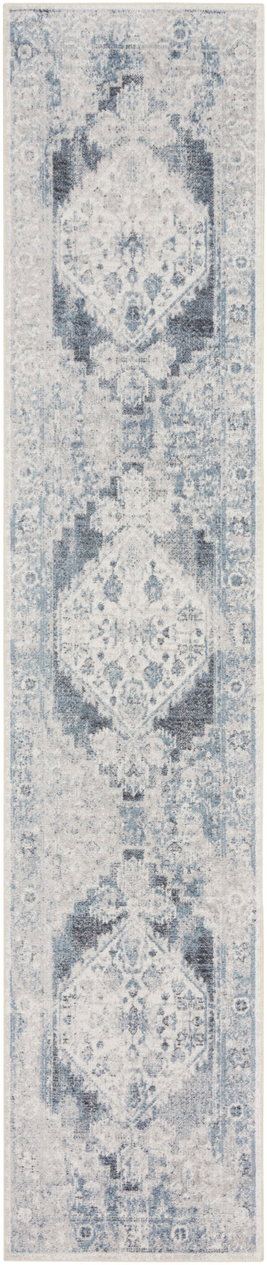 Nourison Astra Machine Washable 2'2" x 8' Blue Ivory Vintage Indoor Rug