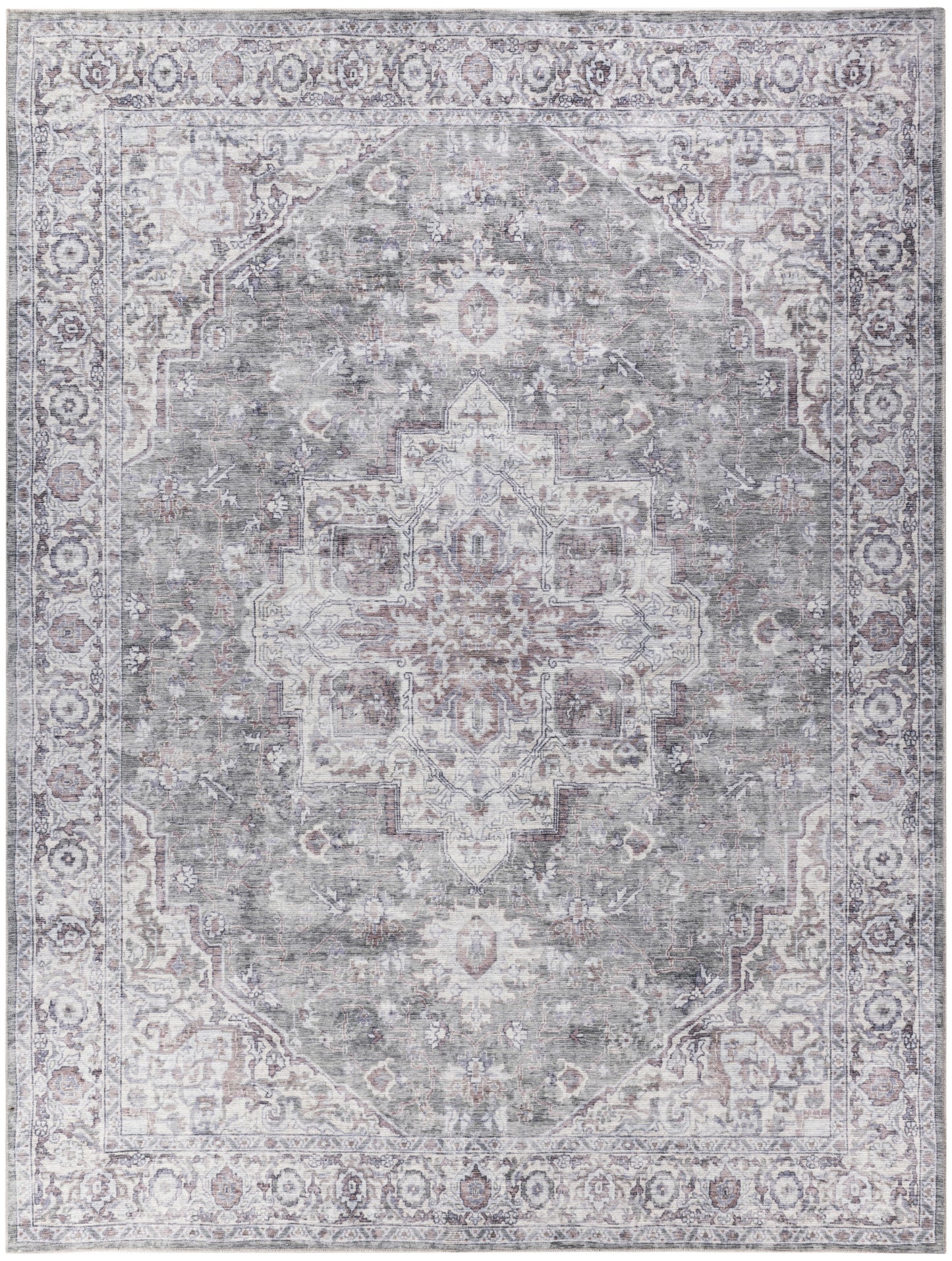 Nicole Curtis Machine Washable Series 1 9'2" x 12' Ivory Grey Vintage Indoor Rug