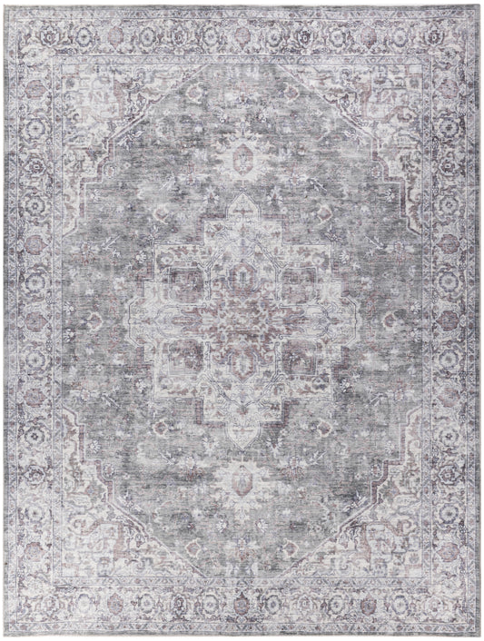 Nicole Curtis Machine Washable Series 1 9'2" x 12' Ivory Grey Vintage Indoor Rug