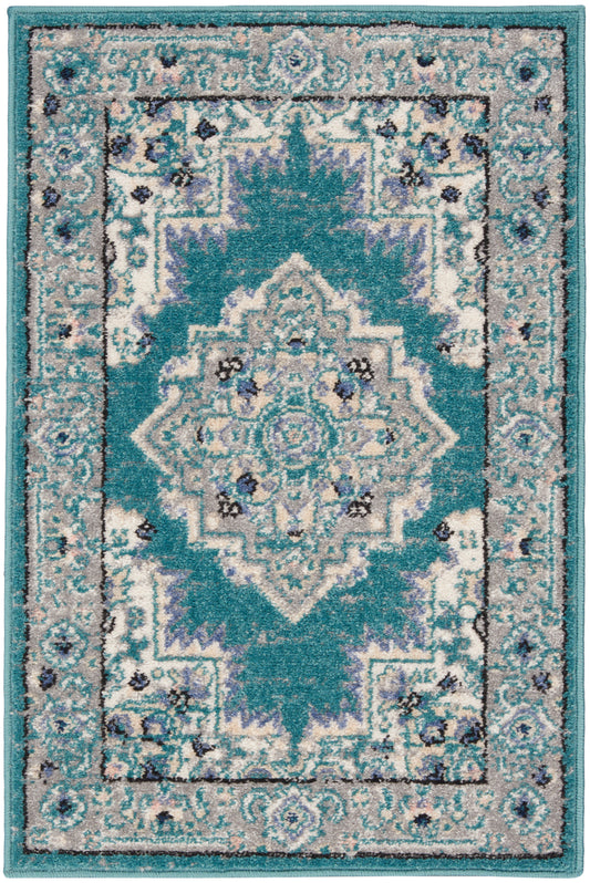 Nourison Passion 1'10" x 2'10" Turquoise Grey Bohemian Indoor Rug