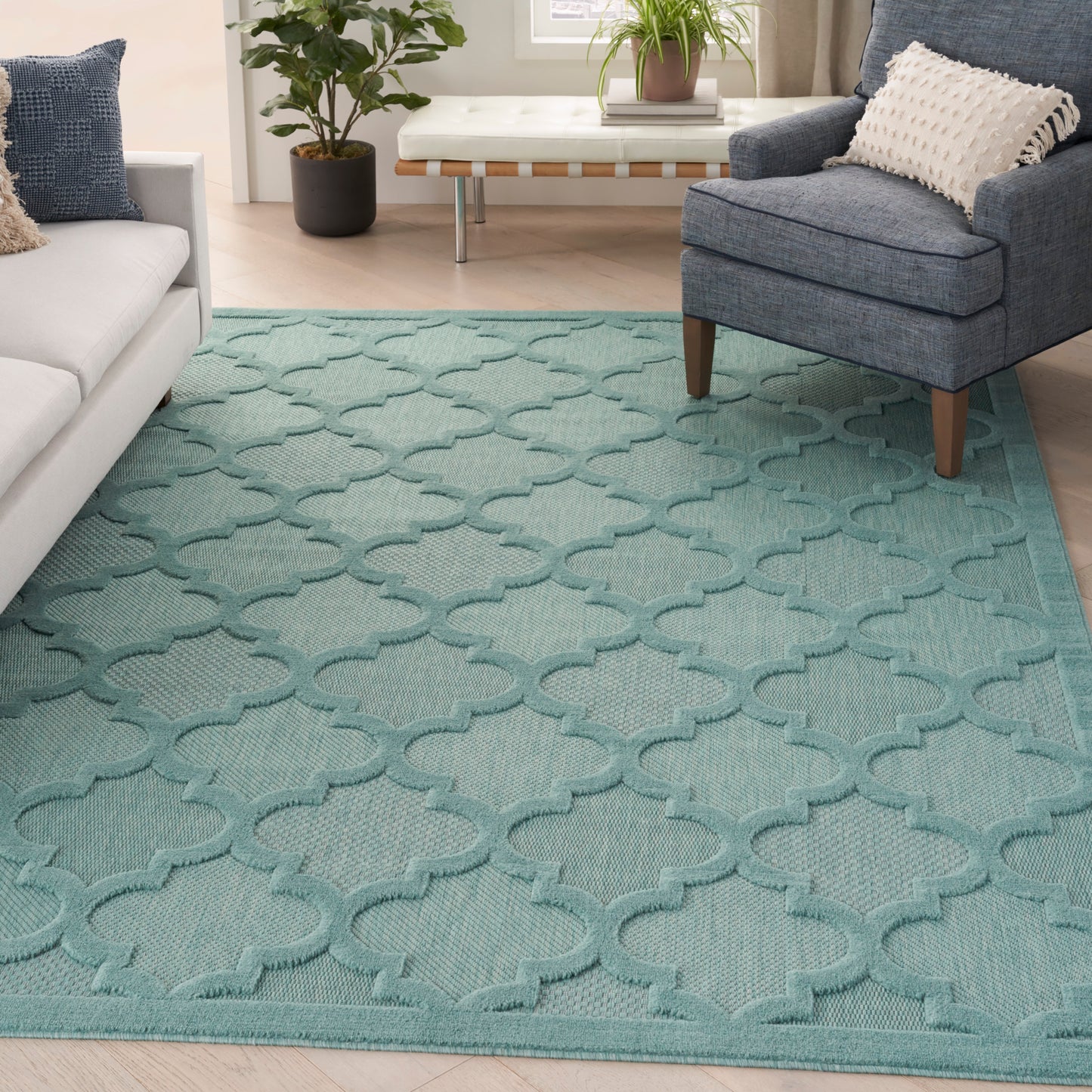 Nourison Easy Care 8' x 10' Aqua Teal Modern Rug