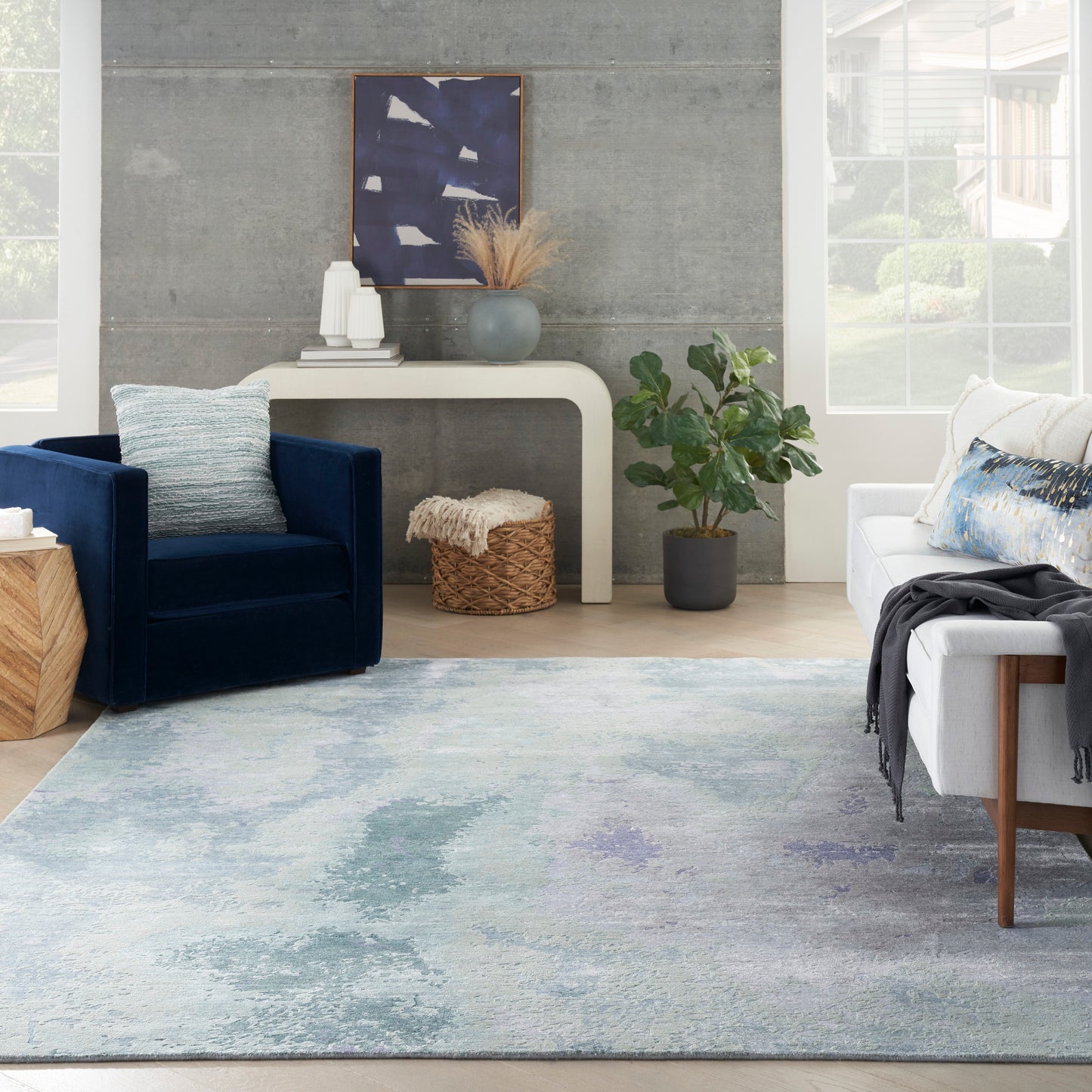 Nourison Silk Shadows 8'6" x 11'6" Blue Green Modern Indoor Rug