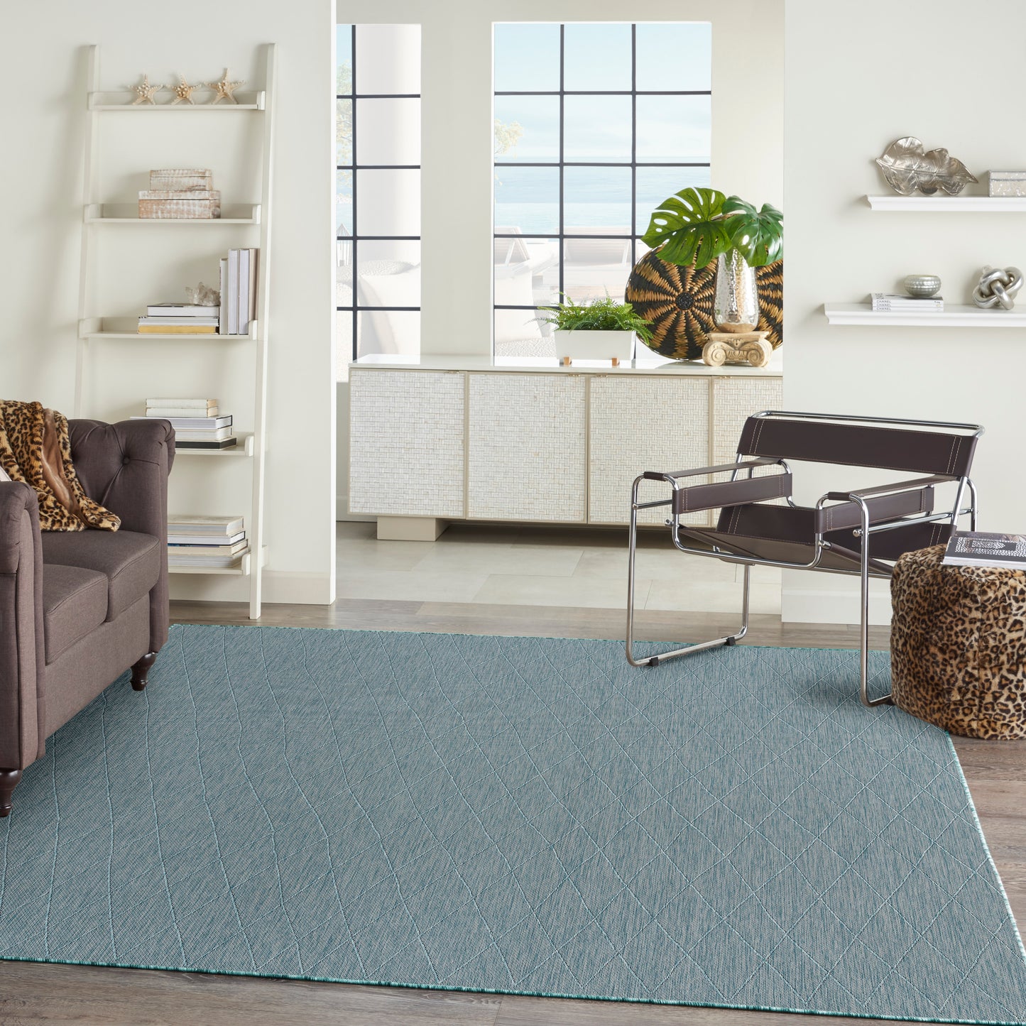 Nourison Washable Solutions 9' x 12' Aqua Modern Rug