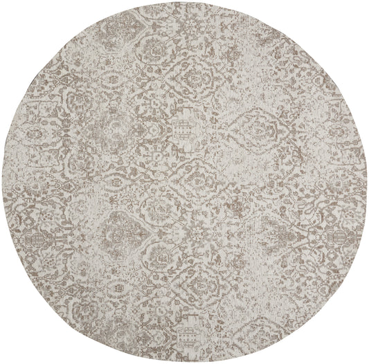 Nourison Damask 6' x Round Ivory Farmhouse Indoor Rug