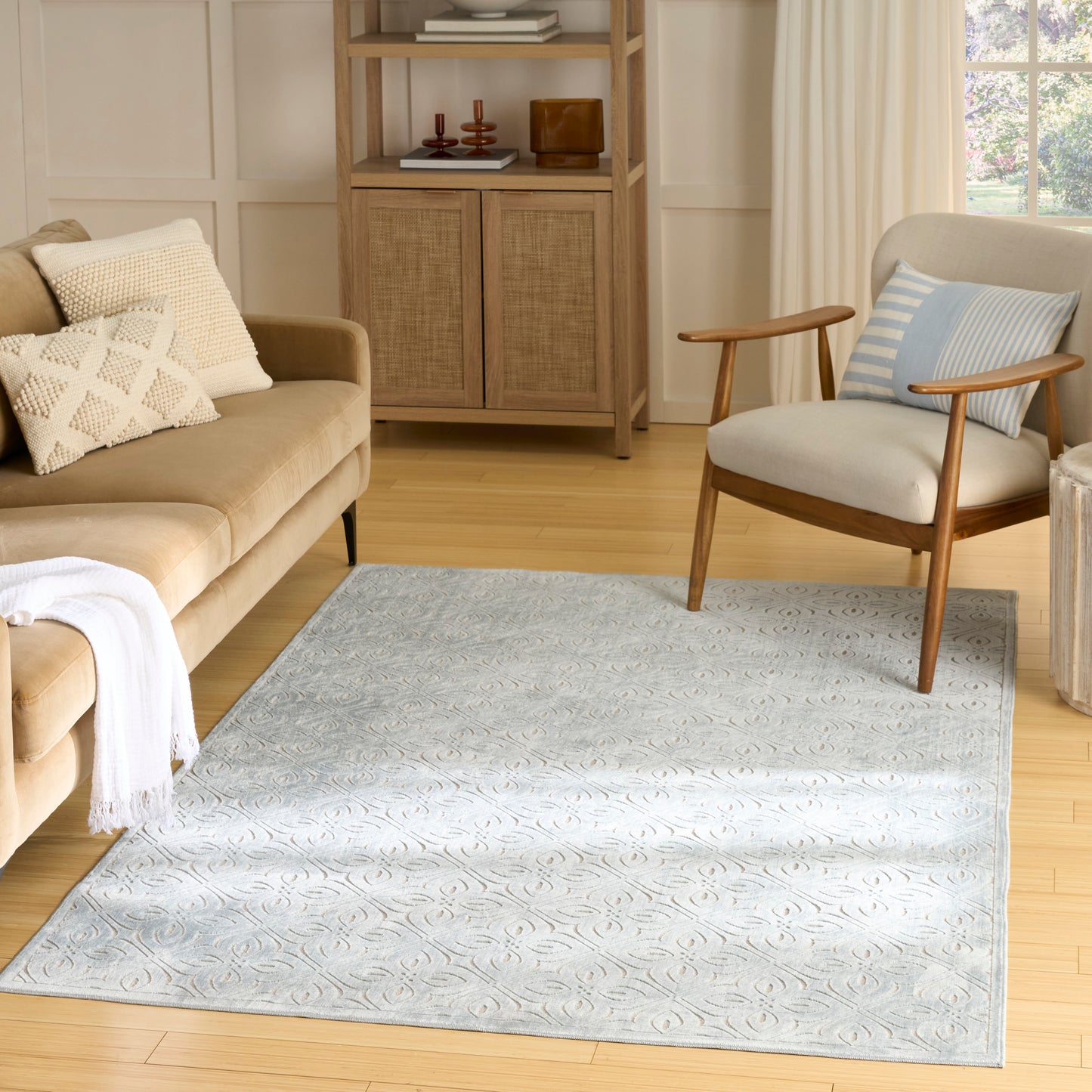 Nourison Washable Charm 4' x 6' Blue Ivory Contemporary Indoor Rug