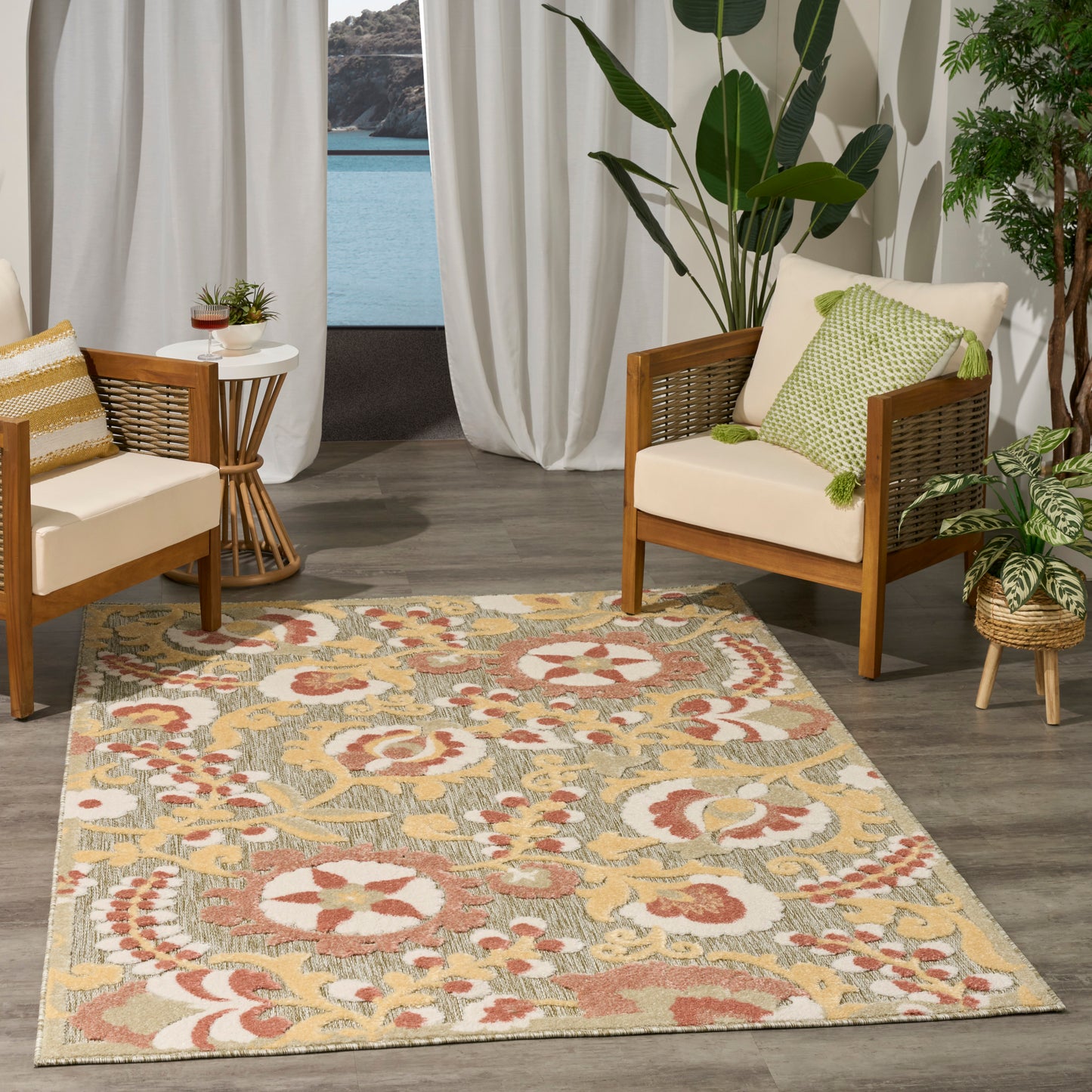 Nourison Aloha 3'6" x 5'6" Sage Rose Farmhouse Rug